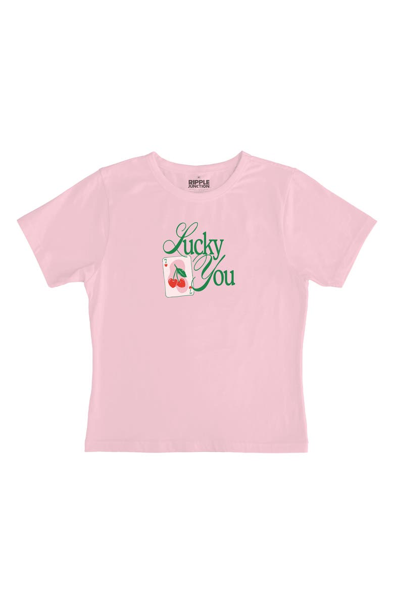 Ripple Junction Lucky You Card Graphic Baby Tee, Main, color, Light Pink