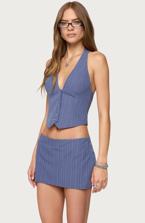 Edikted Frankey Pinstripe Button Up Halter Top In Blue