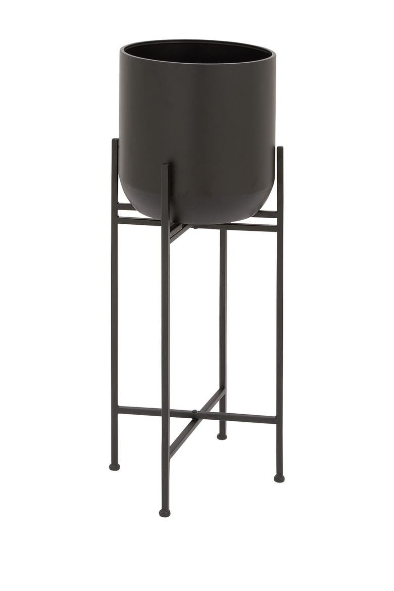 Black Metal Modern Planter with Removable Stand, Alternate, color, BLACK