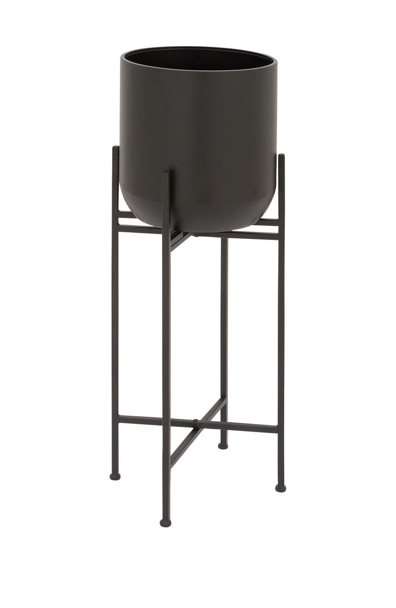 WILLOW ROW Black Metal Modern Planter with Removable Stand, Alternate, color, 