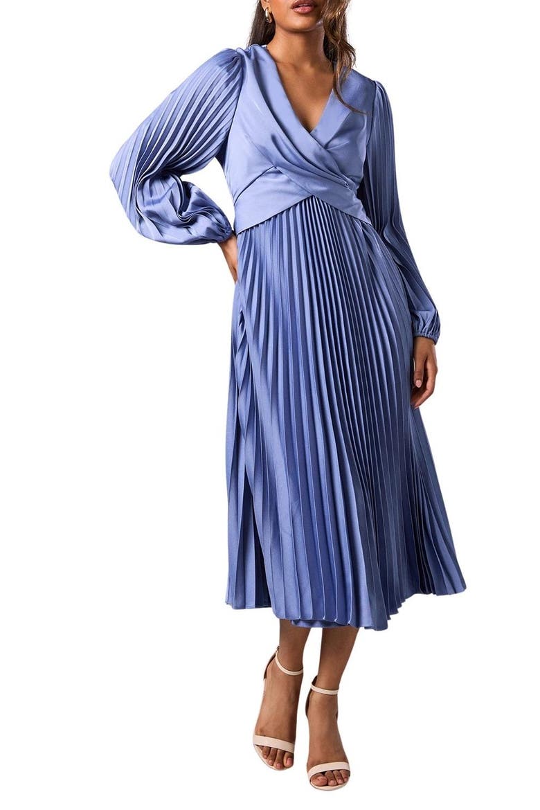Petite Pleat Skirt Midi Dress, Alternate, color, Dusty Blue