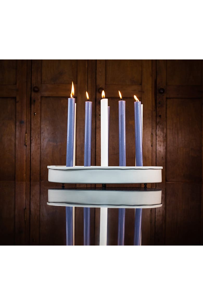 Oval Metal Candle Platter, Alternate, color, Stone White