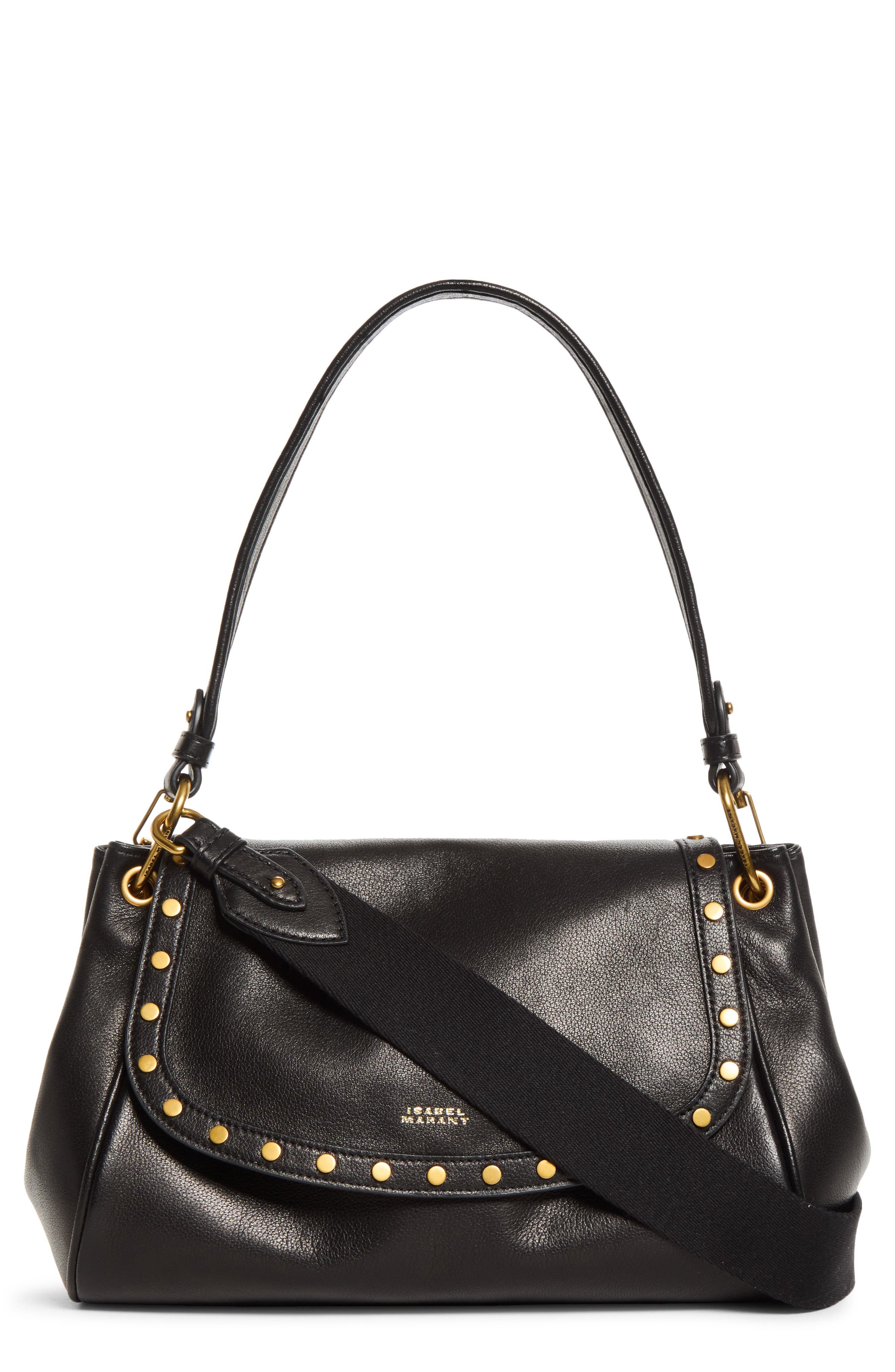 Chany Studded Leather Shoulder Bag, Main, color, BLACK 01BK