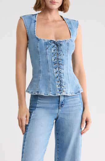 Dolly Lace Up Denim Peplum Top