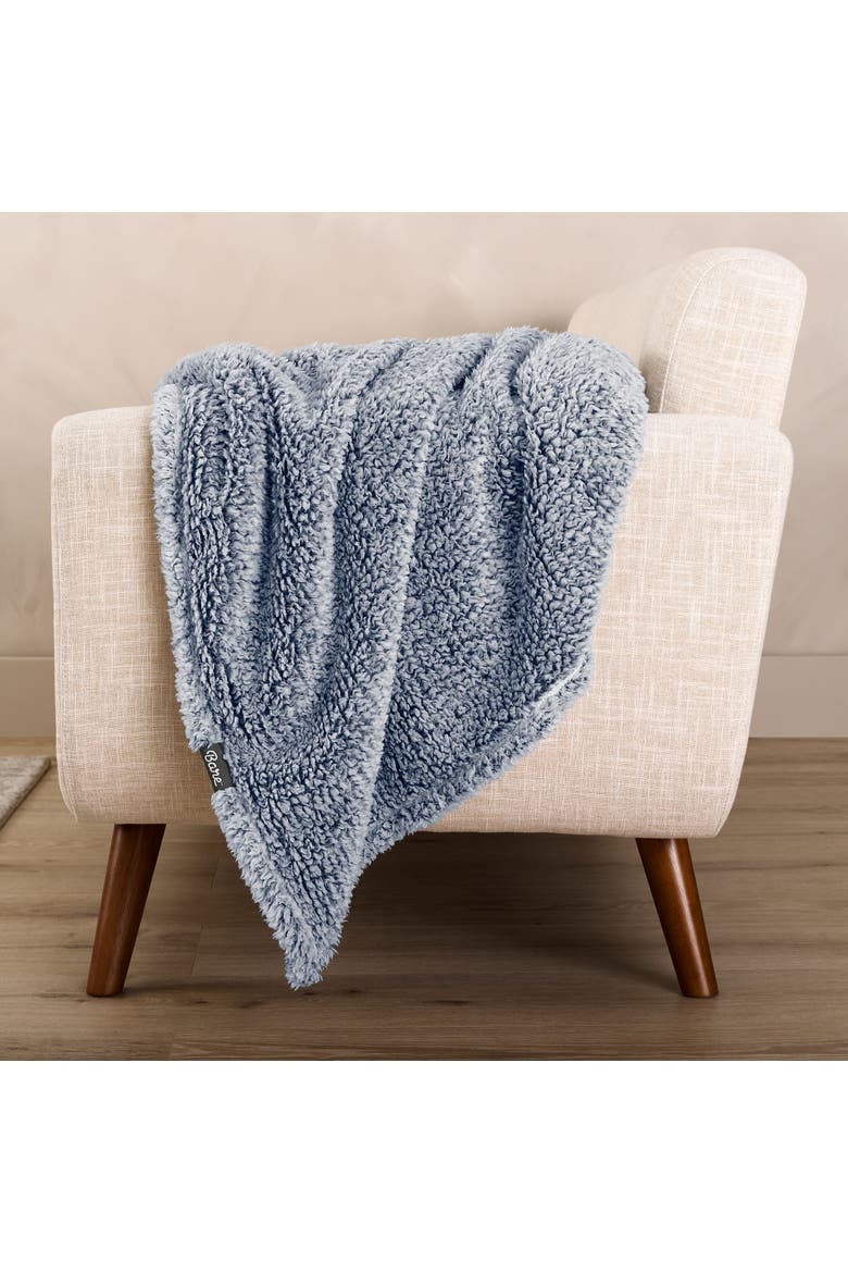 Tipped Faux Shearling Throw Blanket, Alternate, color, Dark Blue