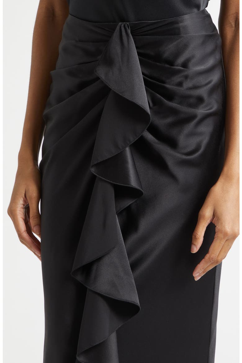 Cynthia Ruffle Ruched Silk Midi Skirt, Alternate, color, BLACK