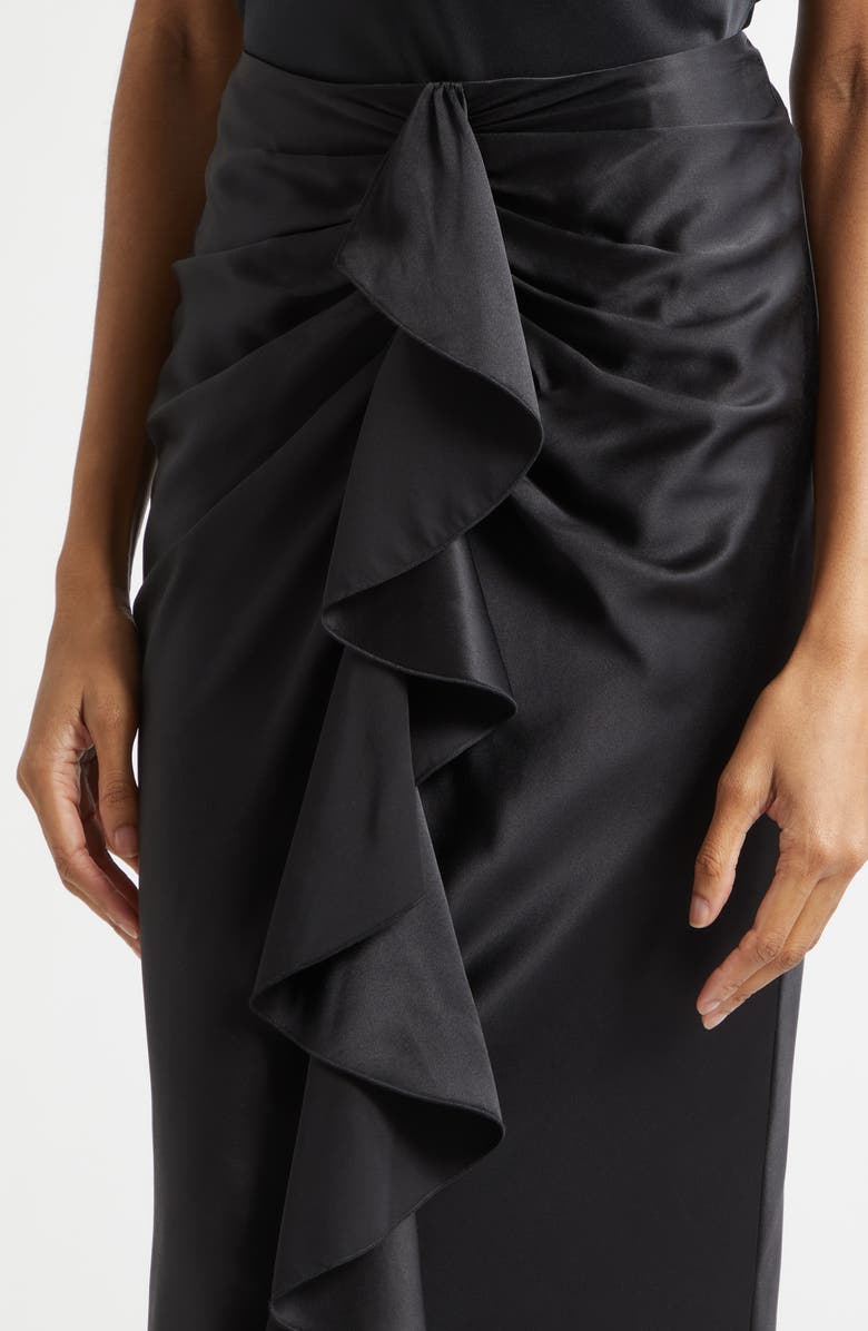 Cinq à Sept Cynthia Ruffle Ruched Silk Midi Skirt, Alternate, color, Black