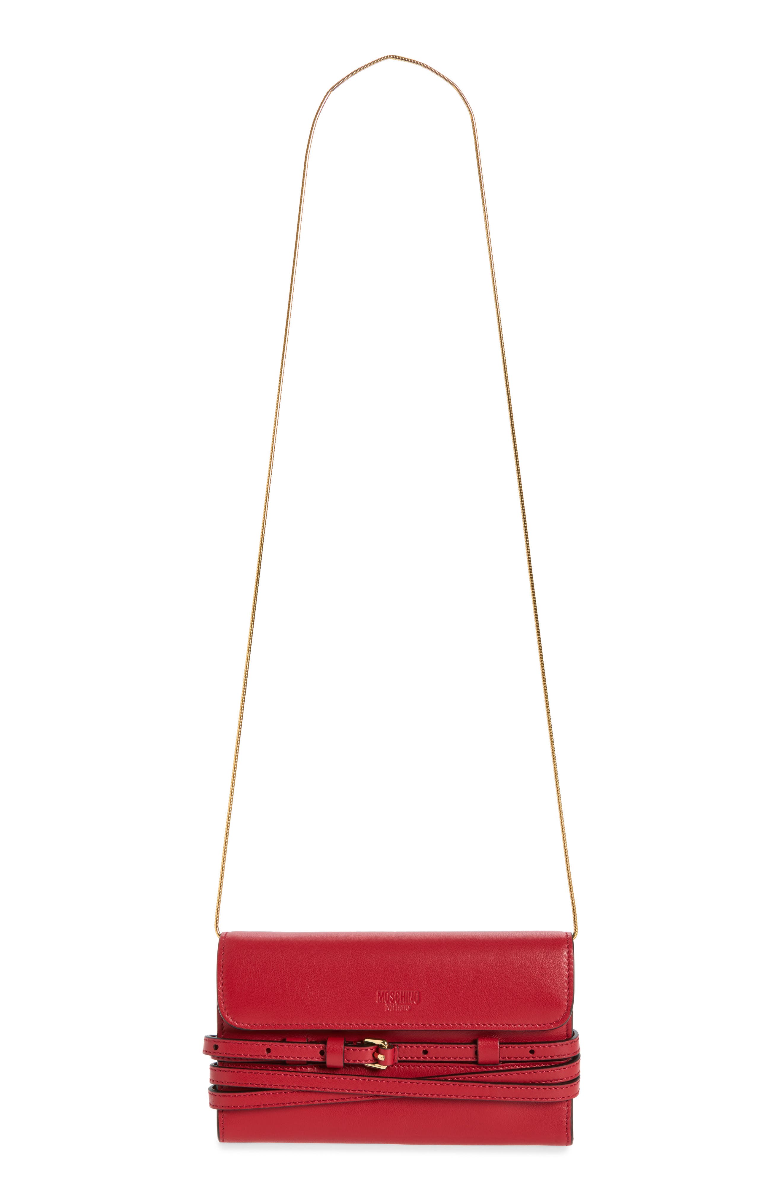 Soft Leather Wallet on a Chain, Alternate, color, RED