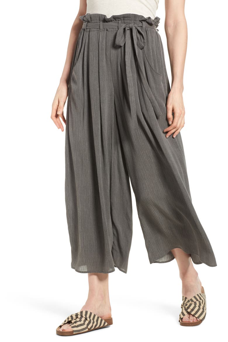 Tie Waist Culottes, Main, color, CHARCOAL