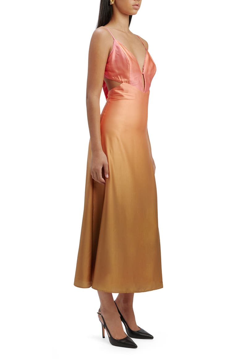 Karlotta Ombré Cutout Satin Maxi Slipdress, Alternate, color, PINK OMBRE