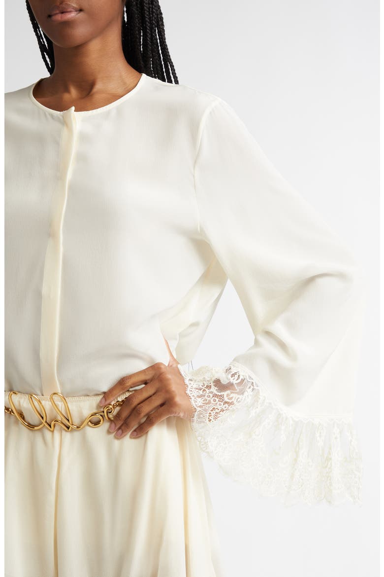 Lace Cuff Silk Crêpe de Chine Shirt, Alternate, color, COCONUT MILK