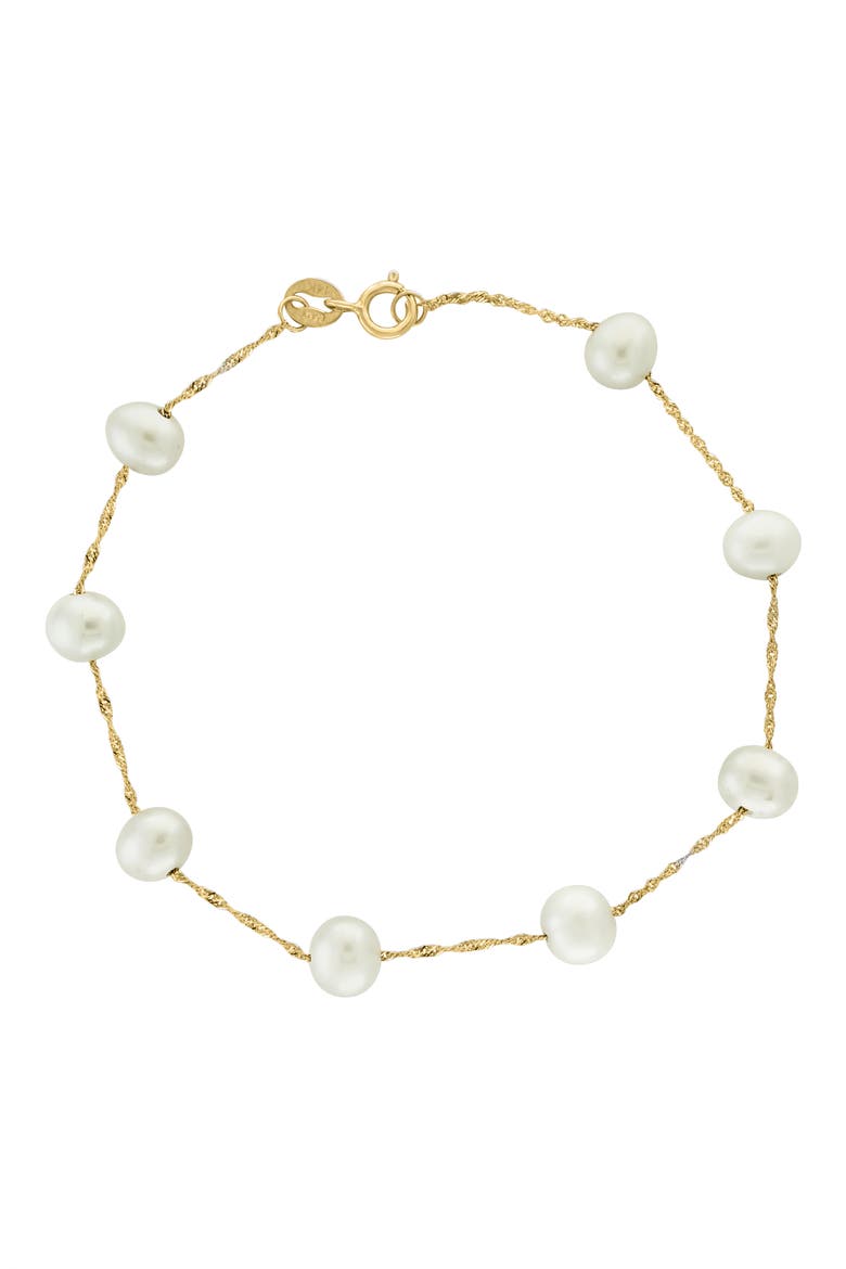 14k Yellow Gold Fresh Water Pearl 7mm Bracelet, Main, color, WHITE