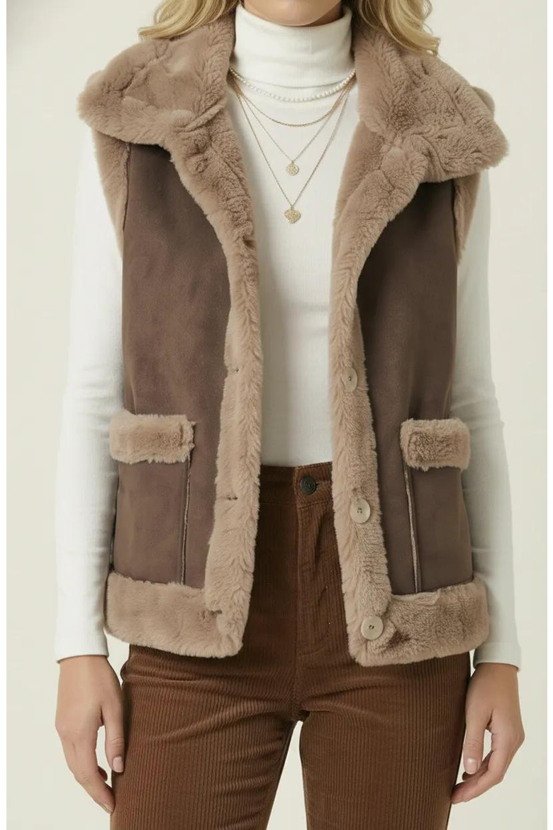 Faux Shearling Trim Vest, Main, color, Faux Shearling
