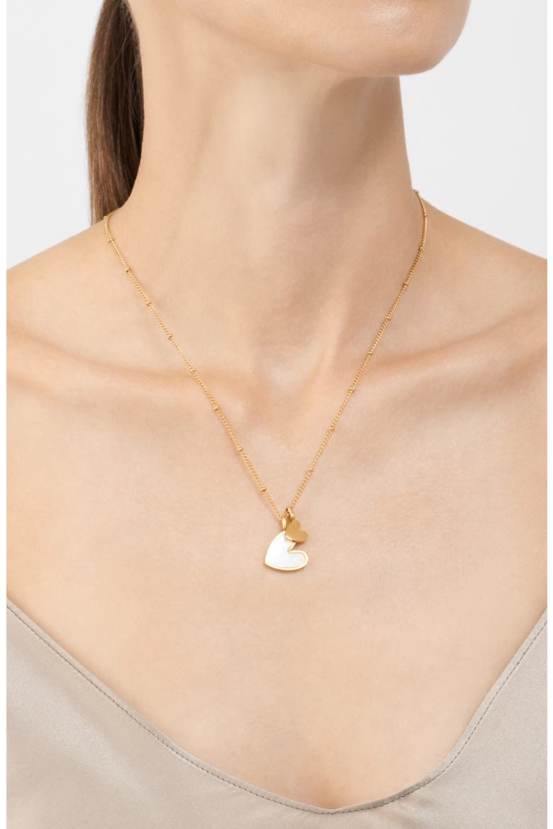 Mother-of-Pearl Heart Charm Water Resistant Necklace, Alternate, color, WHITE/ GOLD