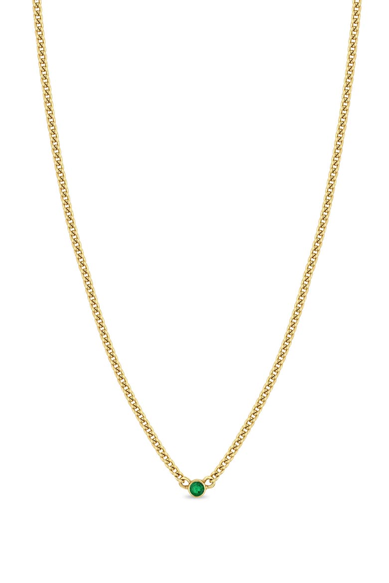 Extra Small Emerald Curb Chain Necklace, Main, color, 14K YELLOW GOLD