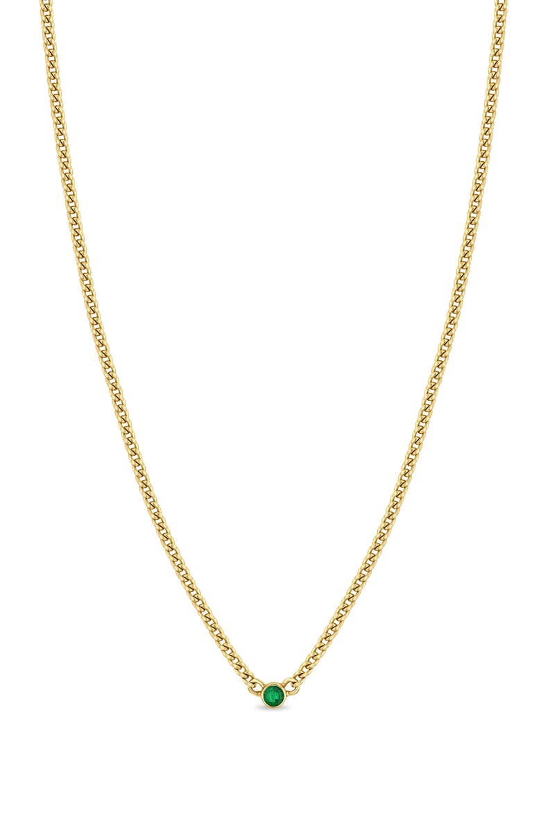 Zoë Chicco Extra Small Emerald Curb Chain Necklace, Main, color, 14K Yellow Gold