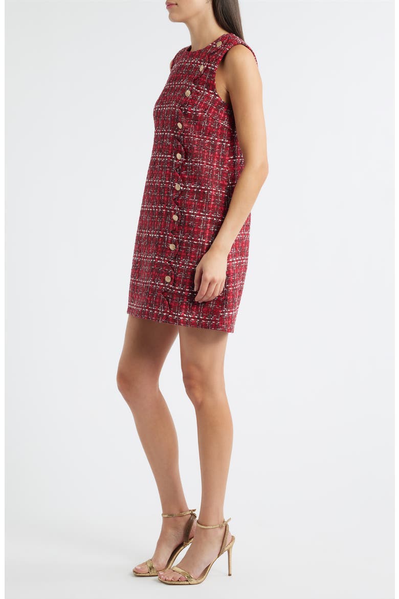 Scalloped Sleeveless Tweed Shift Dress, Alternate, color, RED