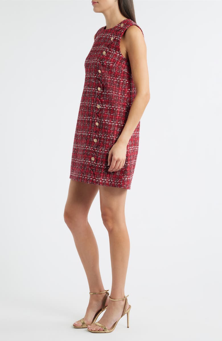 ZOE AND CLAIRE Scalloped Sleeveless Tweed Shift Dress, Alternate, color, Red