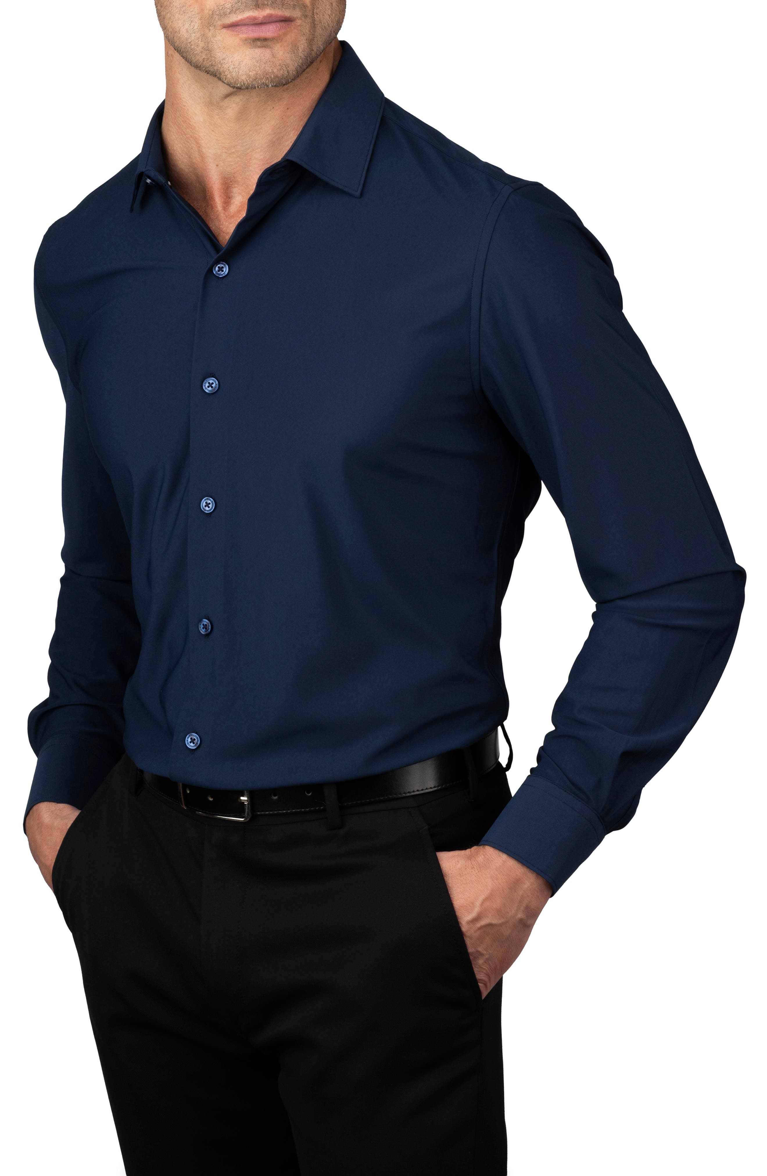 Solid Trim Fit Long Sleeve Dress Shirt