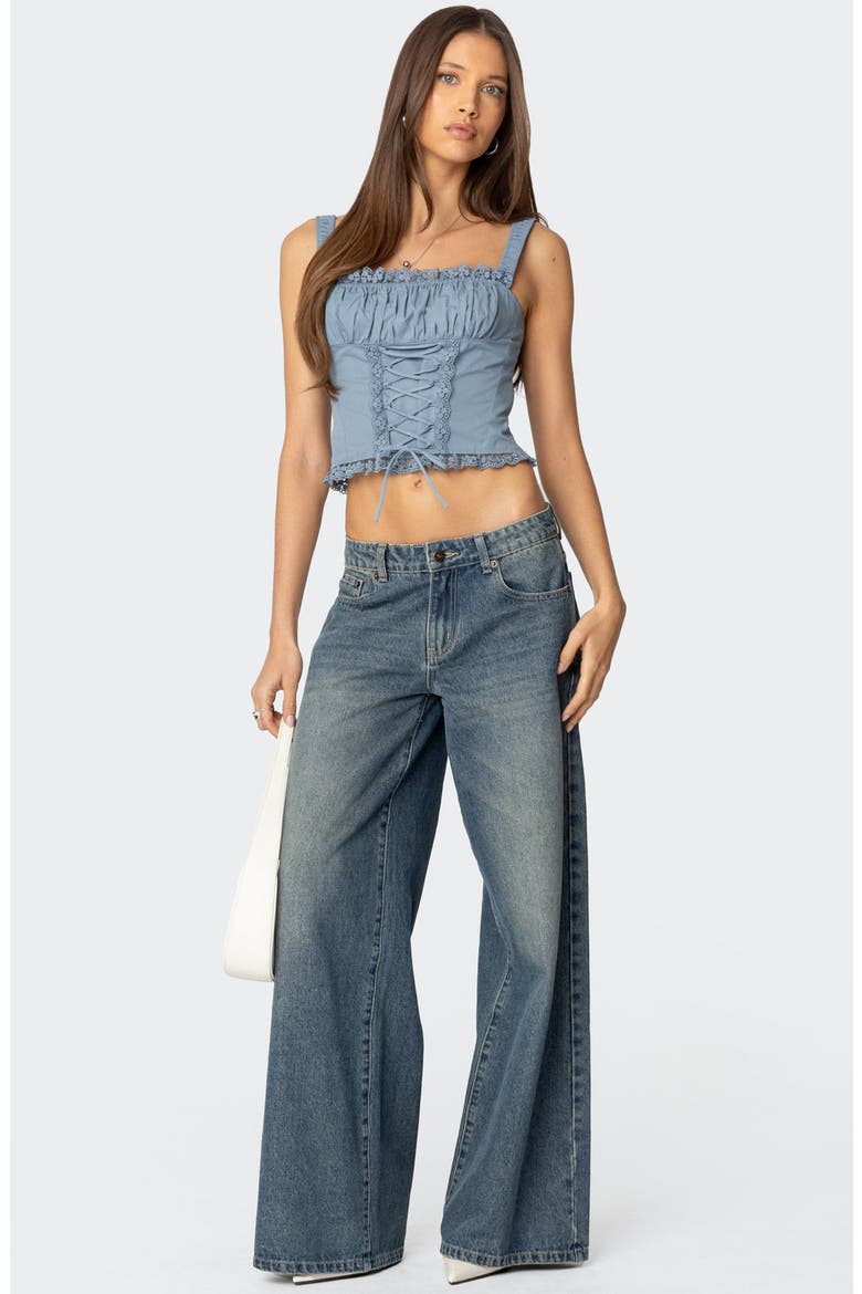 Juliet Lace-Up Cotton Corset Top, Alternate, color, LIGHT-BLUE