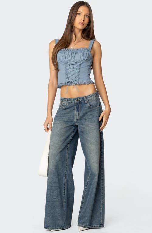 Shop Edikted Juliet Lace-up Cotton Corset Top In Light-blue