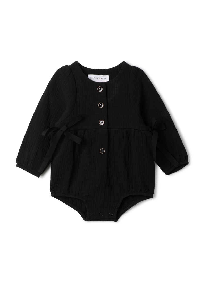 Woven Ribbon Bubble Romper, Main, color, Black