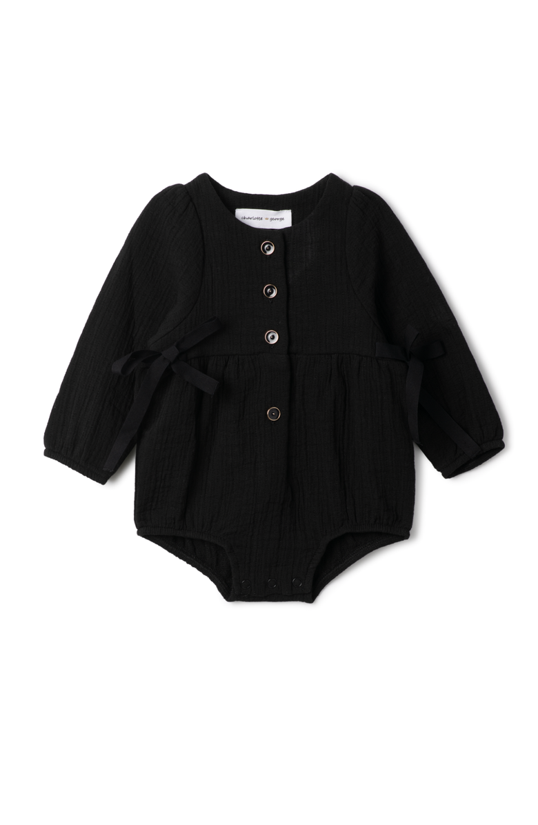 Charlotte & George Woven Ribbon Bubble Romper, Main, color, Black