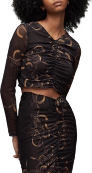 AllSaints Tessia Tempest Ruched Mesh Crop Top