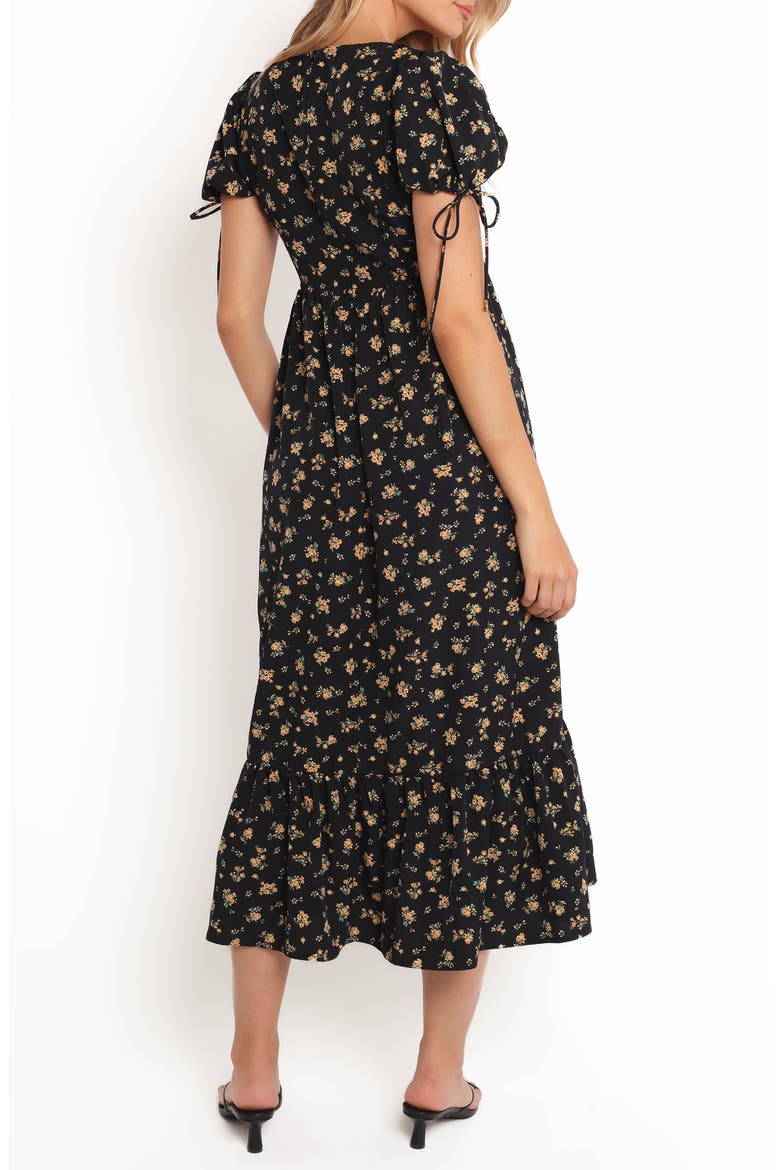 Zina Floral Puff Sleeve Midi Dress, Alternate, color, BLACK FLORAL