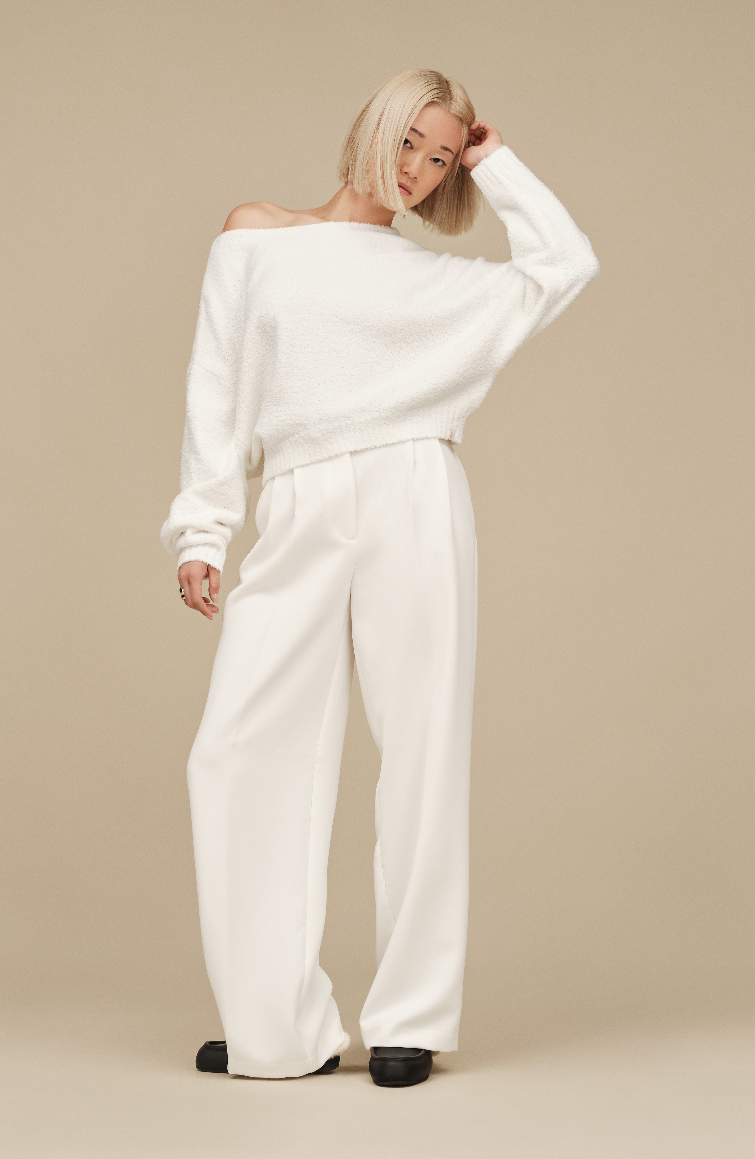 UGG<sup>®</sup> Ansley Genuine Shearling Trim Leather Mule, Alternate, color, Black