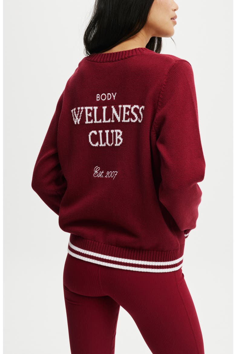 Women's Active Knitted Graphic Crew, Alternate, color, Deep Red Heritage Club