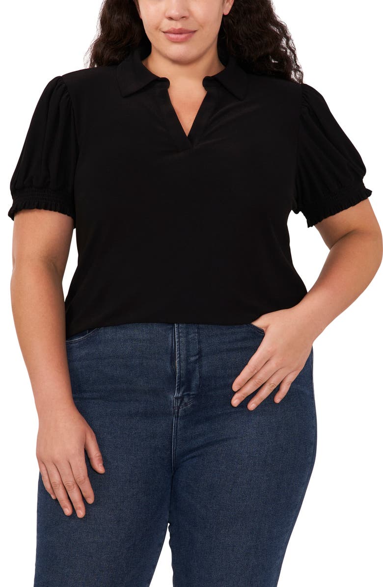 CeCe Puff Sleeve Spread Collar Crepe Knit Top, Main, color, 