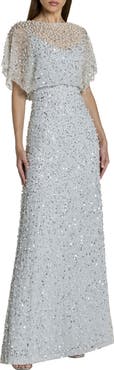 Mac Duggal High Neck Short Sleeve Embellished Gown