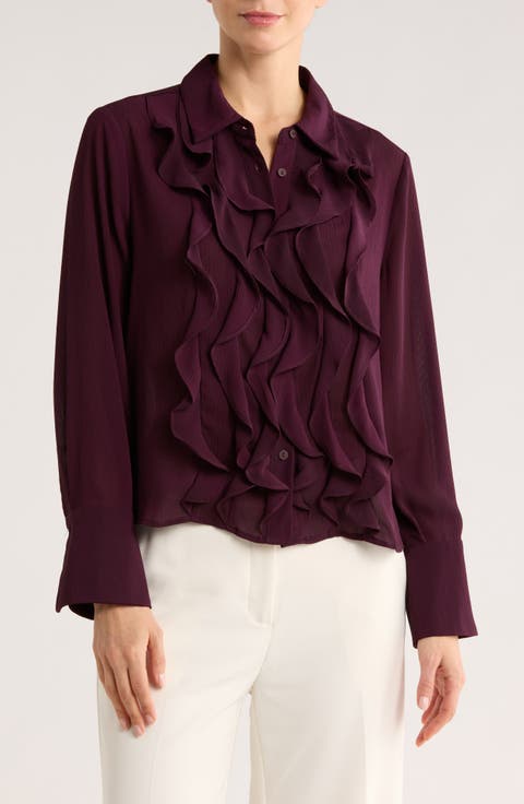 Ruffle Front Button-Up Shirt