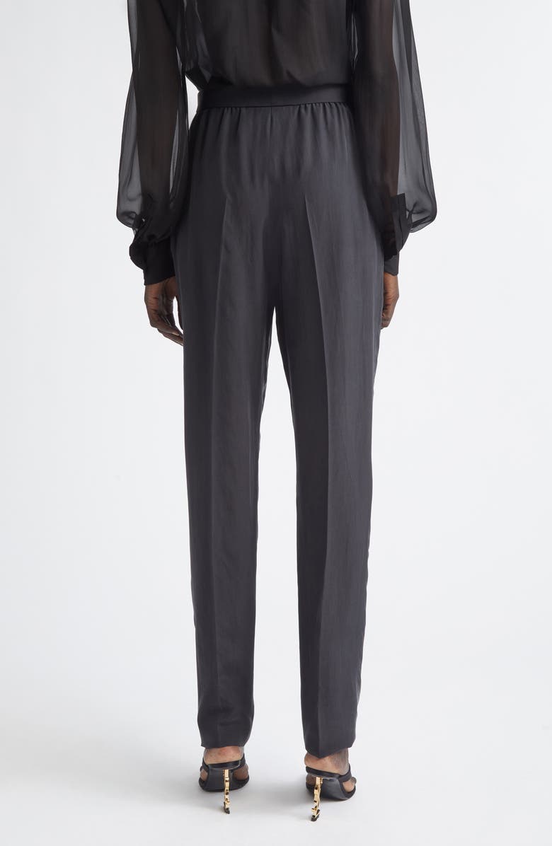 Saint Laurent Tailored Silk Straight Leg Pants, Alternate, color, Noir