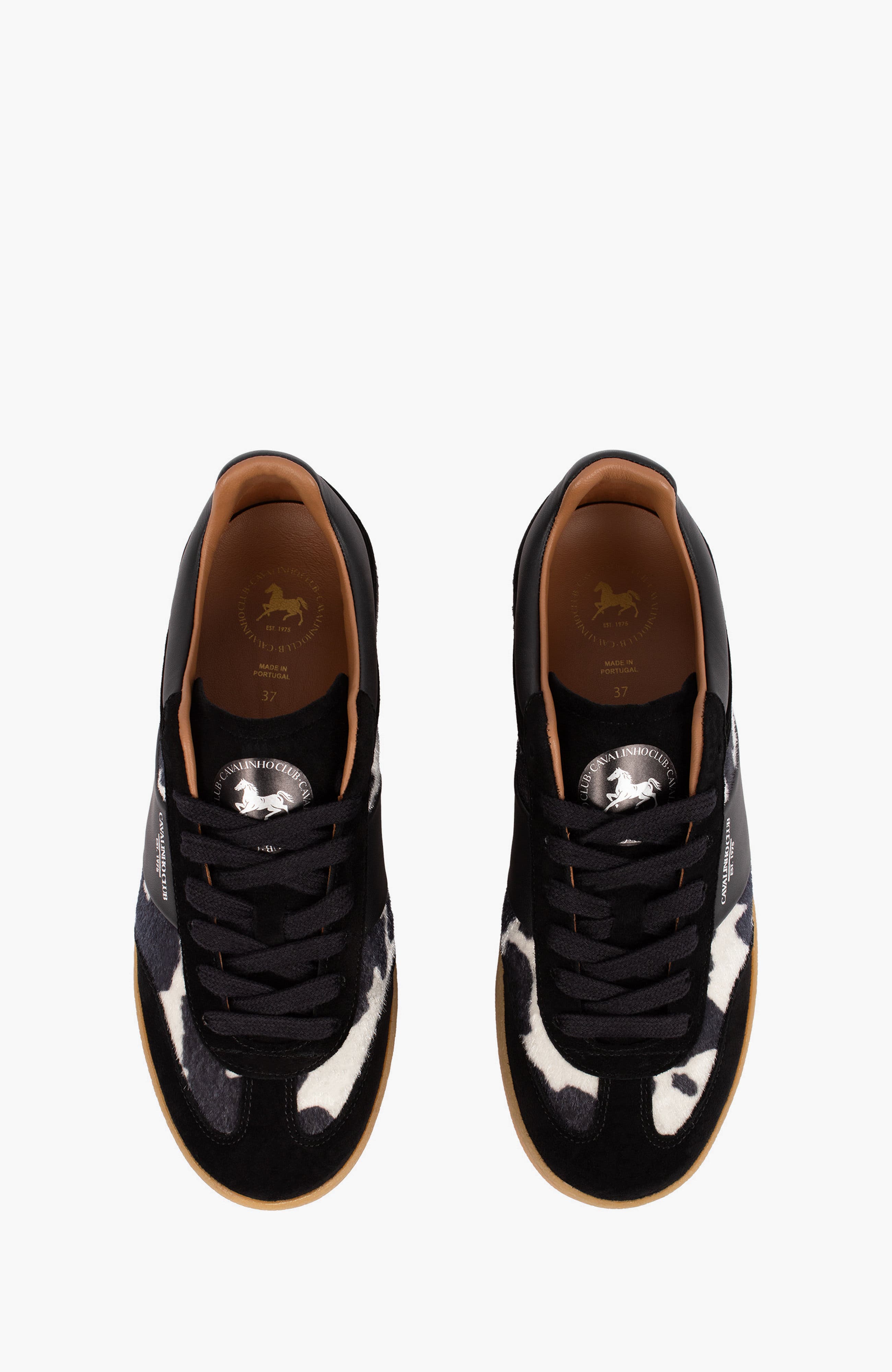 Club Cow Print Leather Sneakers, Alternate, color, Black / White