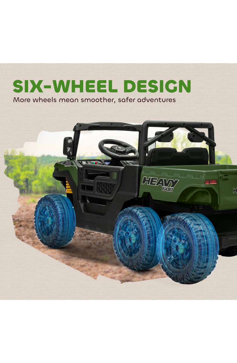 Qaba 24V Kids Ride On Truck with 6 Wheels 2 Seater 4WD Electric Ride On Car with Dump Bed Remote Control Wheel Suspension for Years, Alternate, color, Green