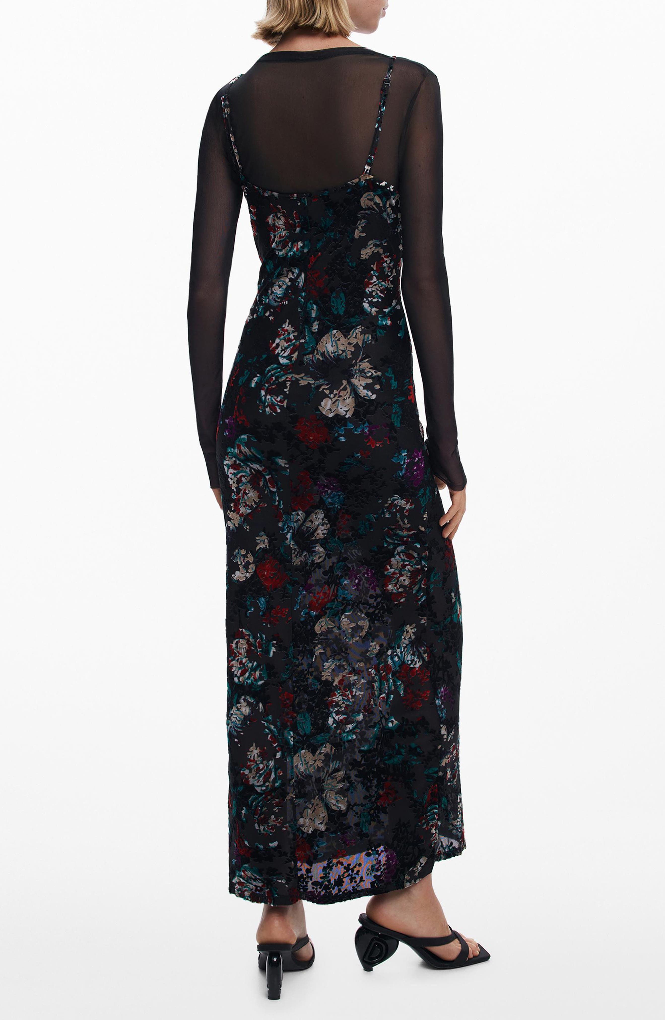 Floral Burnout Long Sleeve Midi Dress