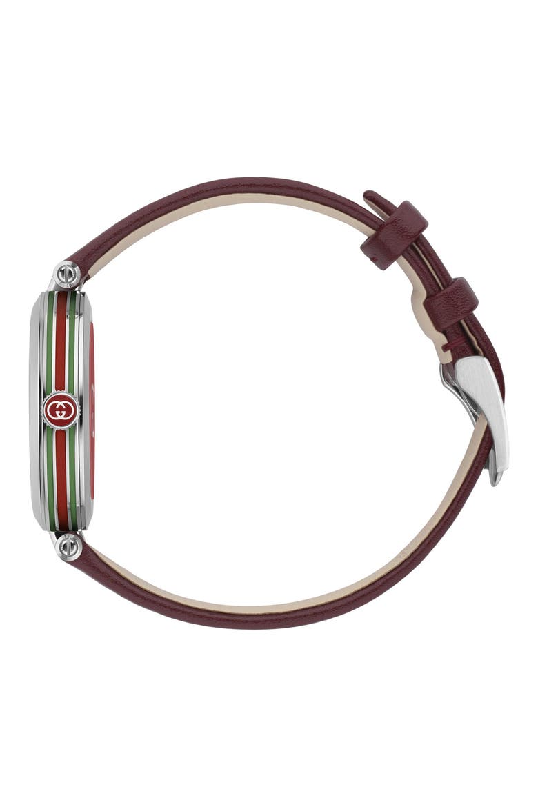 Model 2000 Leather Strap Watch, 30.5mm, Alternate, color, BURGUNDY/ SILVER