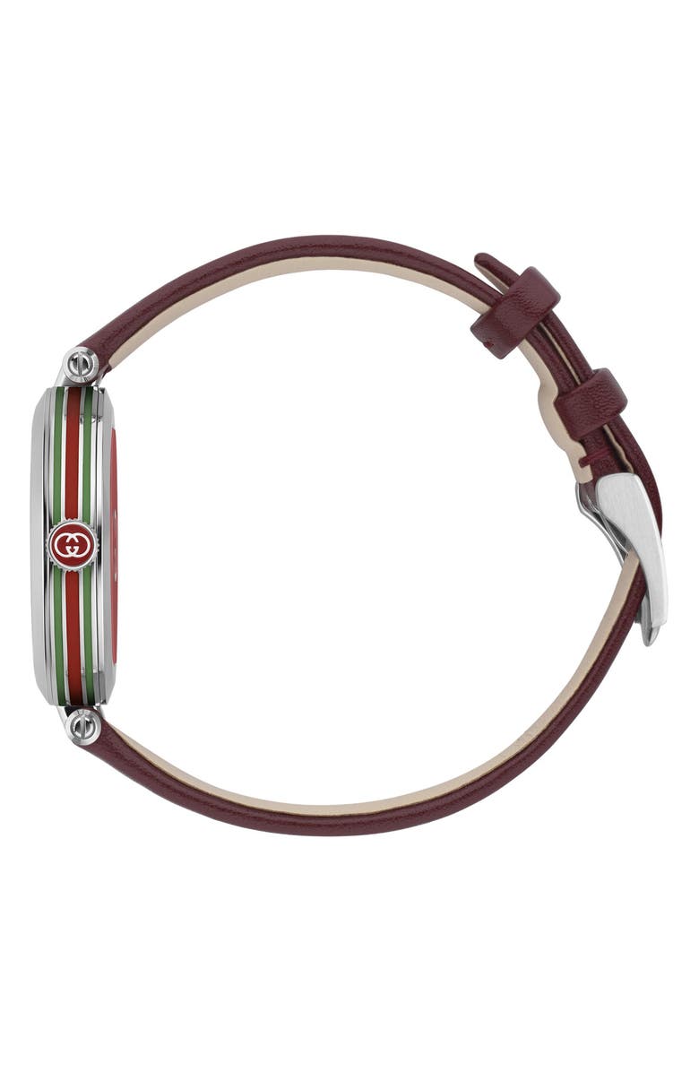 Gucci Model 2000 Leather Strap Watch, 30.5mm, Alternate, color, Burgundy/ Silver