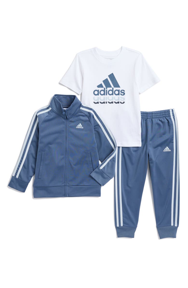 adidas Kids' 3-Stripes Track Jacket, T-Shirt & Pants Set, Main, color, 