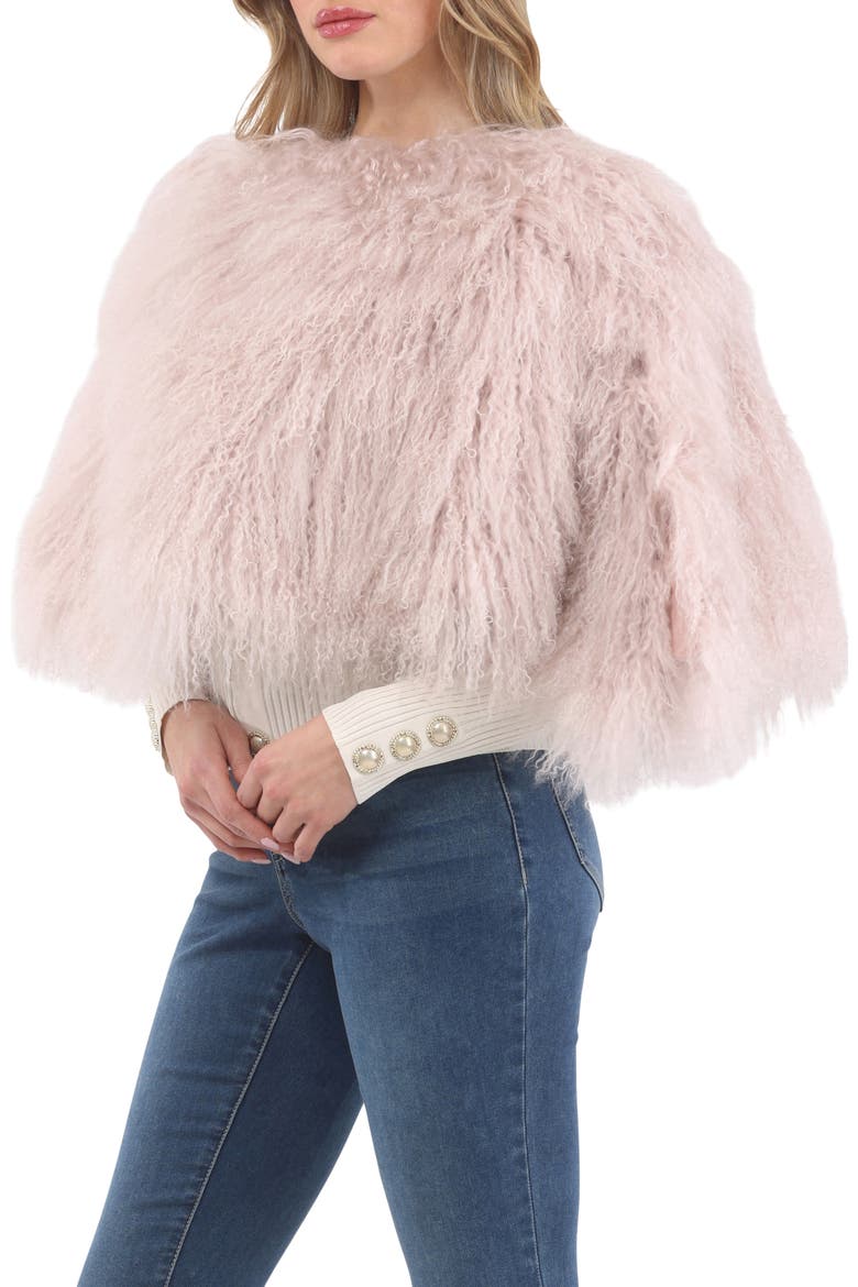 Select Genuine Shearling Shawl, Alternate, color, PINK