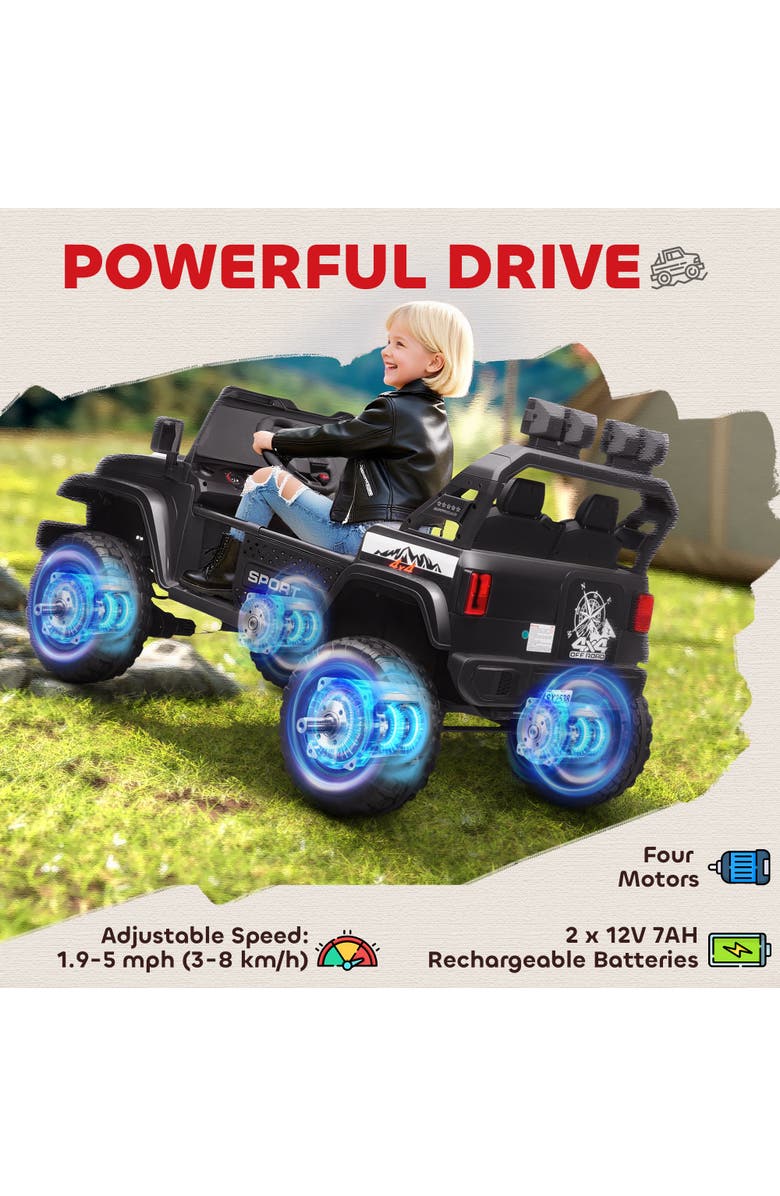 Qaba 2-Seater Kids Electric Truck, 4 Motors, 5 MPH, Remote, Suspension, Alternate, color, Black