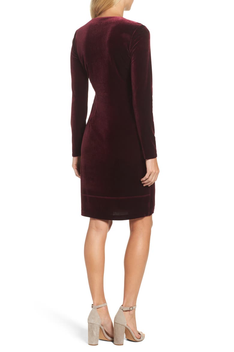 Velvet Faux Wrap Dress, Alternate, color, WINE
