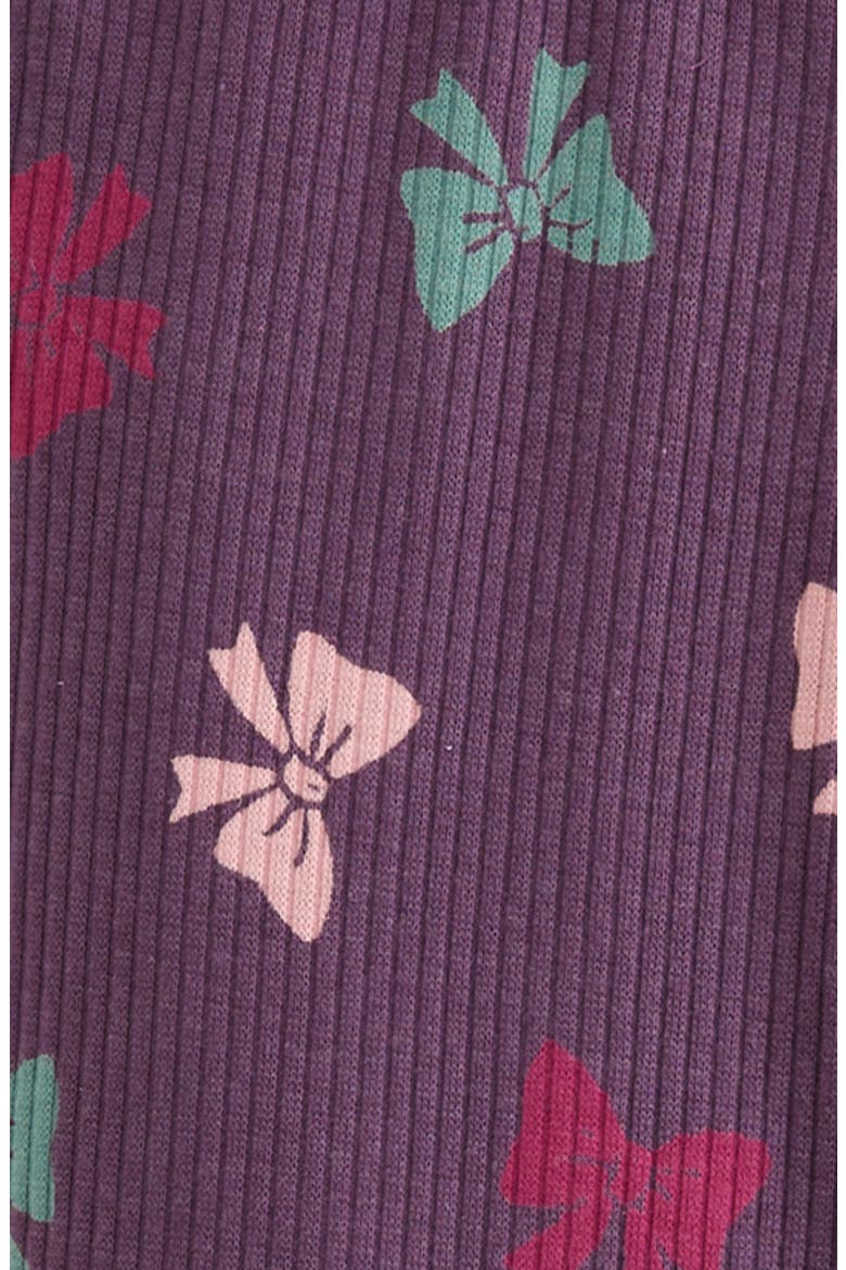 Kids' Rib Print Flare Leggings, Alternate, color, PURPLE ECLIPSE MULTI BOWS