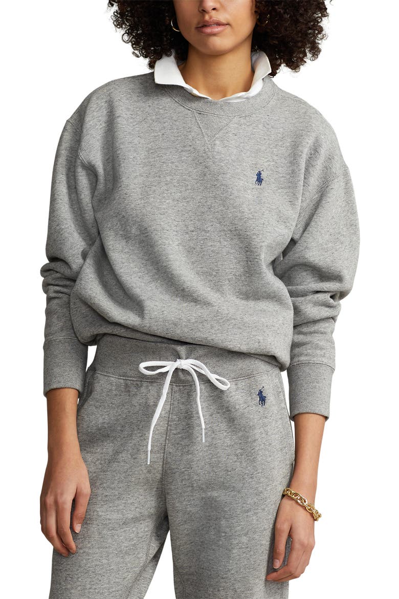 Logo Embroidery Cotton Blend Sweatshirt, Main, color, DARK VINTAGE HEATHER