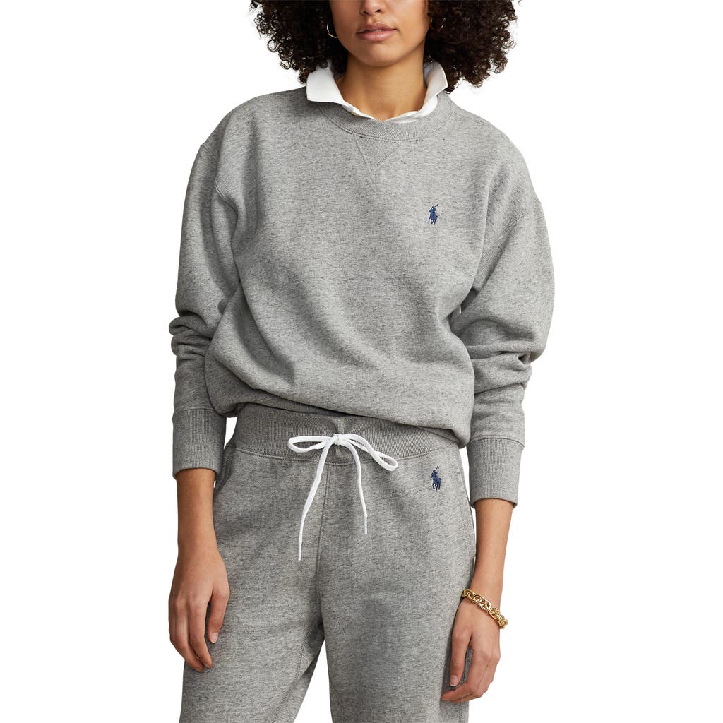 Polo Ralph Lauren Logo Embroidery Cotton Blend Sweatshirt In Dark Vintage Heather