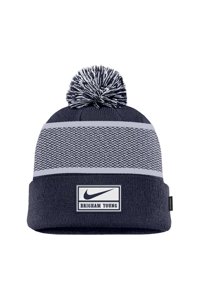 Nike Men's Nike Navy BYU Cougars 2024 Sideline Peak Cuffed Knit Hat with Pom, Alternate, color,