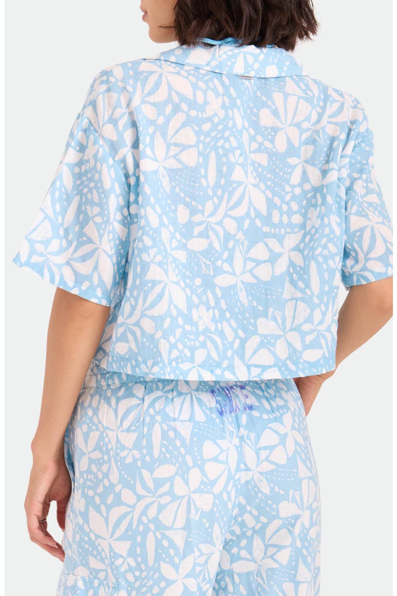 Tie Front Crop Cotton Cover-Up Shirt, Alternate, color, BLUE