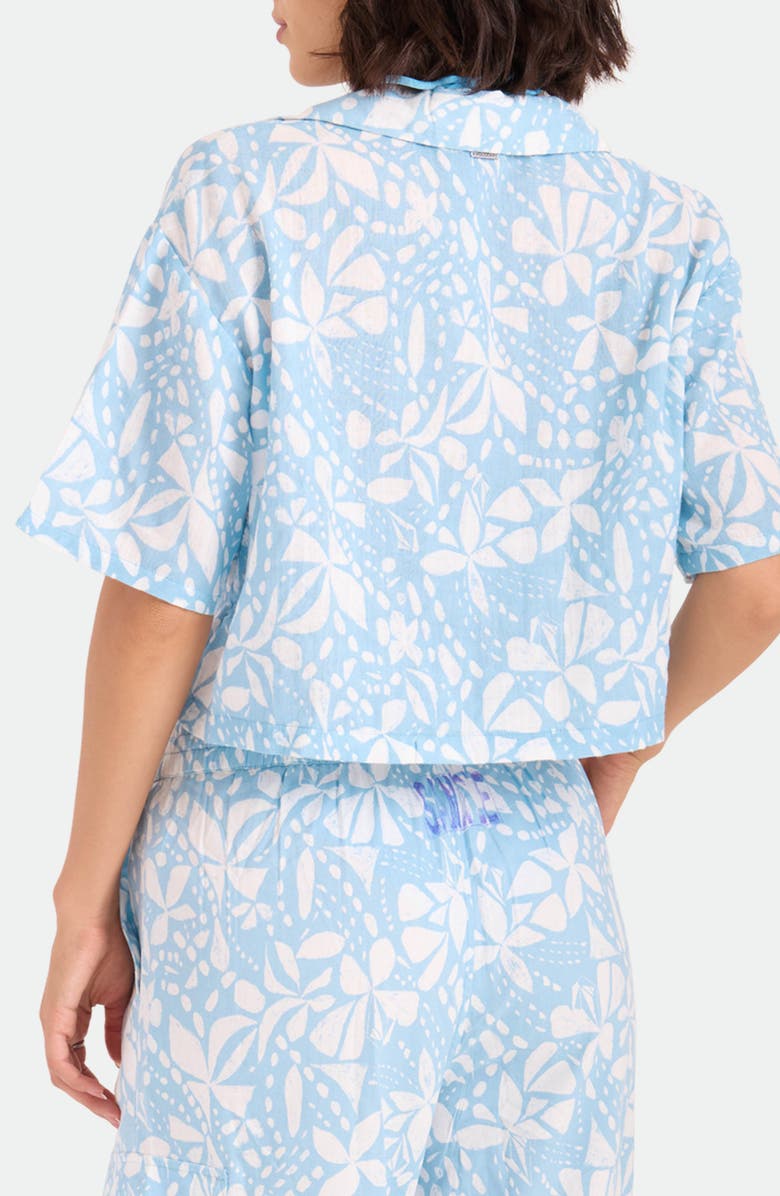 Volcom Tie Front Crop Cotton Cover-Up Shirt, Alternate, color, Blue